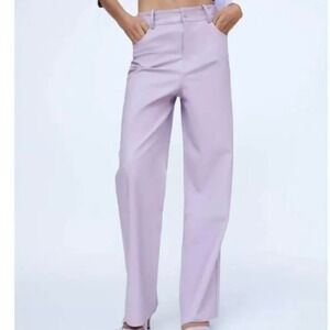 Zara High Waisted Lilac Faux Leather Trousers M Raw‎ Hem 30x30 Hipster Skate Emo